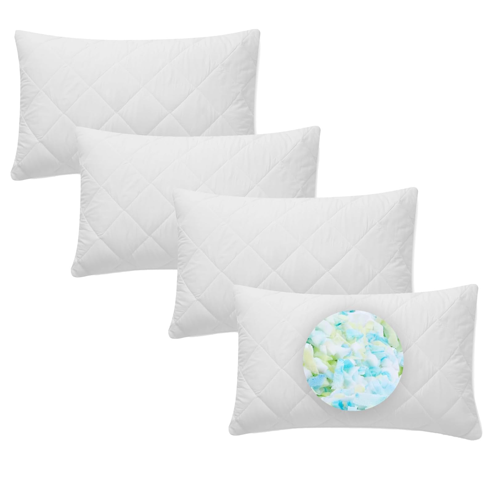 Tt Threadtrade Quilted Bed Pillows Pack Of 4 Shredded Foam Filling Soft Breathable Durable & Machine Washable from B&Q