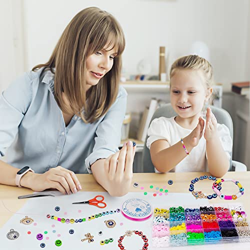Lyroo Evil Eye Beads For Bracelet Making Kit For Girls Women Adults Include Clay Beads Preppy Beads Evil Eye Charms Kit Gold Beads Colour Beads For Bracelets Making Preppy Jewelry #TOP4