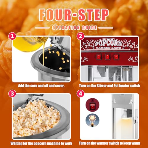 Image of 16OZ Popcorn Machine 丨 Stainless Steel Kettle Popcorn Maker Machine for Home, Theater, Parties丨Grade Electric Popper, Red