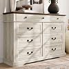 LINSY HOME Farmhouse 9 Drawers Dresser for Bedroom Wood Bedroom Dresser Wide Chest of Drawers French Country Storage Double Dressers Organizer for Bedroom Living Room Beige