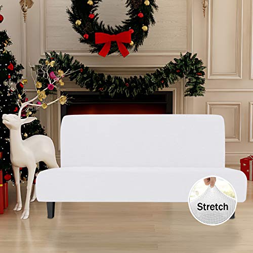Image of Easy-Going Stretch Large Futon Slipcover Armless Futon Cover Snow White