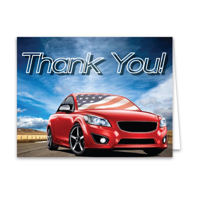 Generic Customer Appreciation Greeting Cards for Auto Dealerships - 4.5"" x 5.5"" with Business Card Slots and Envelopes - Thank-You Message for