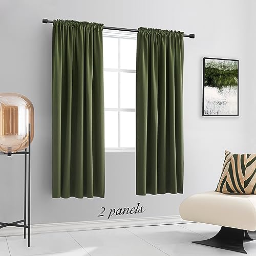 Image of DONREN Dark Olive Green Blackout Curtains for Classical Dining Room Kitchen Bathroom Deco - Loden Room Darkening Thermal Insulated Window Curtain Panels for Bedroom,Set of 2 Panels,W 52 x L 63