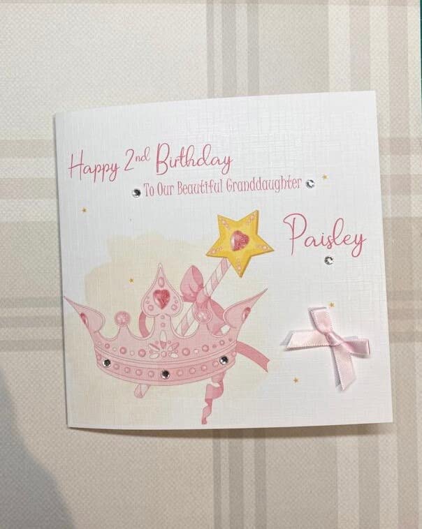 Paper Rose Biglietto di auguri per 5° compleanno per nipote, con principessa, castello e arcobaleno, con dettagli laminati, ecologico e riciclabile