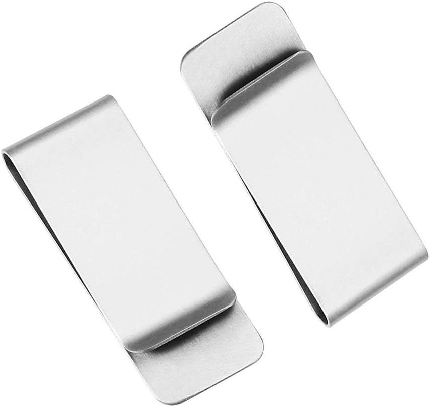Pack of 2 Stainless Steel Metal Slim Money Clips Bill Cash Holder for Men and Women (Silver)