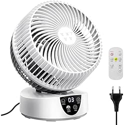 Ventilador de mesa silencioso con mando a distancia, temporizador de oscilación horizontal y vertical, 4 velocidades, ventilador de circulación de aire para oficina, dormitorio, color blanco