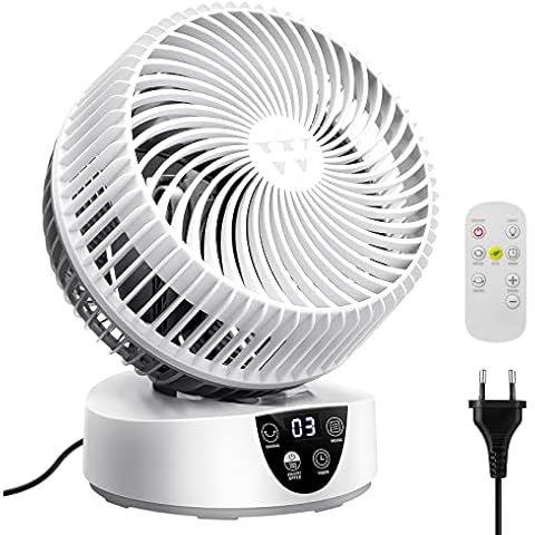 ICARE Fan Ventilator Leise,3D Turbo-Luftumwälzventilator mit starkem Luftstrom, 9h Timer Tischventilator Cover