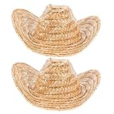 [OSOLADY] 2個 ミニ麦わら帽子 玩偶 ペット用小型カウボーイ帽子 手作りクラフト向け軽量快適パーティー飾り 小動物ドール用アクセサリー