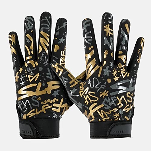 Slf Pattern Black Gold Sticky Football Receiver Gloves #TOP1