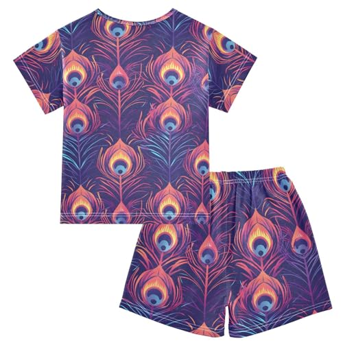 ALAZA Stylish Peacock Feather Pajamas Short Sleeve 2 Piece Sleepwear Top and Bottom Pajama Set Unisex2
