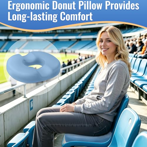 Image of CloudBliss Donut Pillow Stadium Seat Cushion for Tailbone Pain Relief and Hemorrhoids, Memory Foam Seat Chair Cushion, Portable Seat Cushions for Bleachers, Car, Home & Office