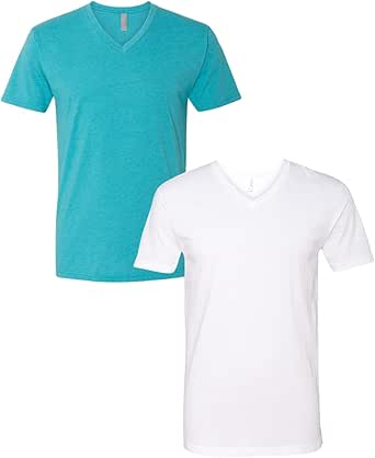 Next Level Men's 6240 CVC V-Neck Tee Small Bondi Blue-White | Amazon.com