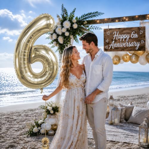 Image of KatchOn, Number 6 Balloon, 40 Inch Champagne Gold Foil Number Balloon