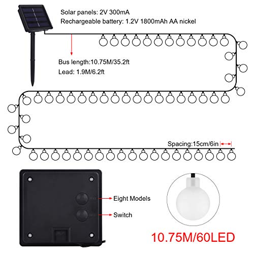 SanGlory 11M Luce Stringa Solare 60 LED Globi