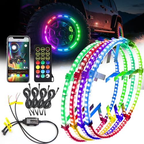 Image of 4PCS 17 inch Chasing Dual Sided LED Wheel Ring Lights for Trucks Car, Dual Ctrl