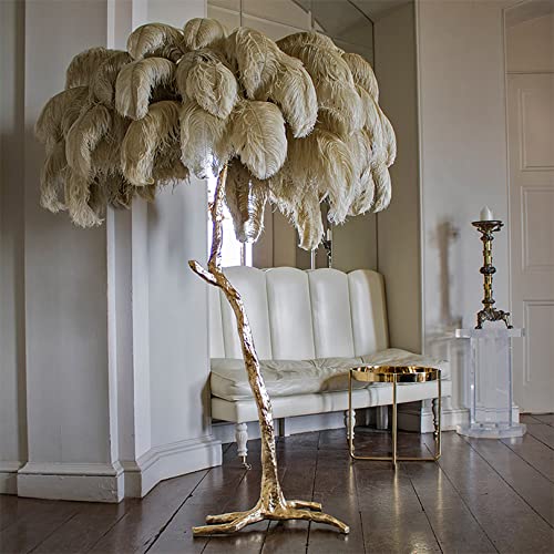 Lámpara de pie elegante con plumas para decoración de dormitorios y villas
