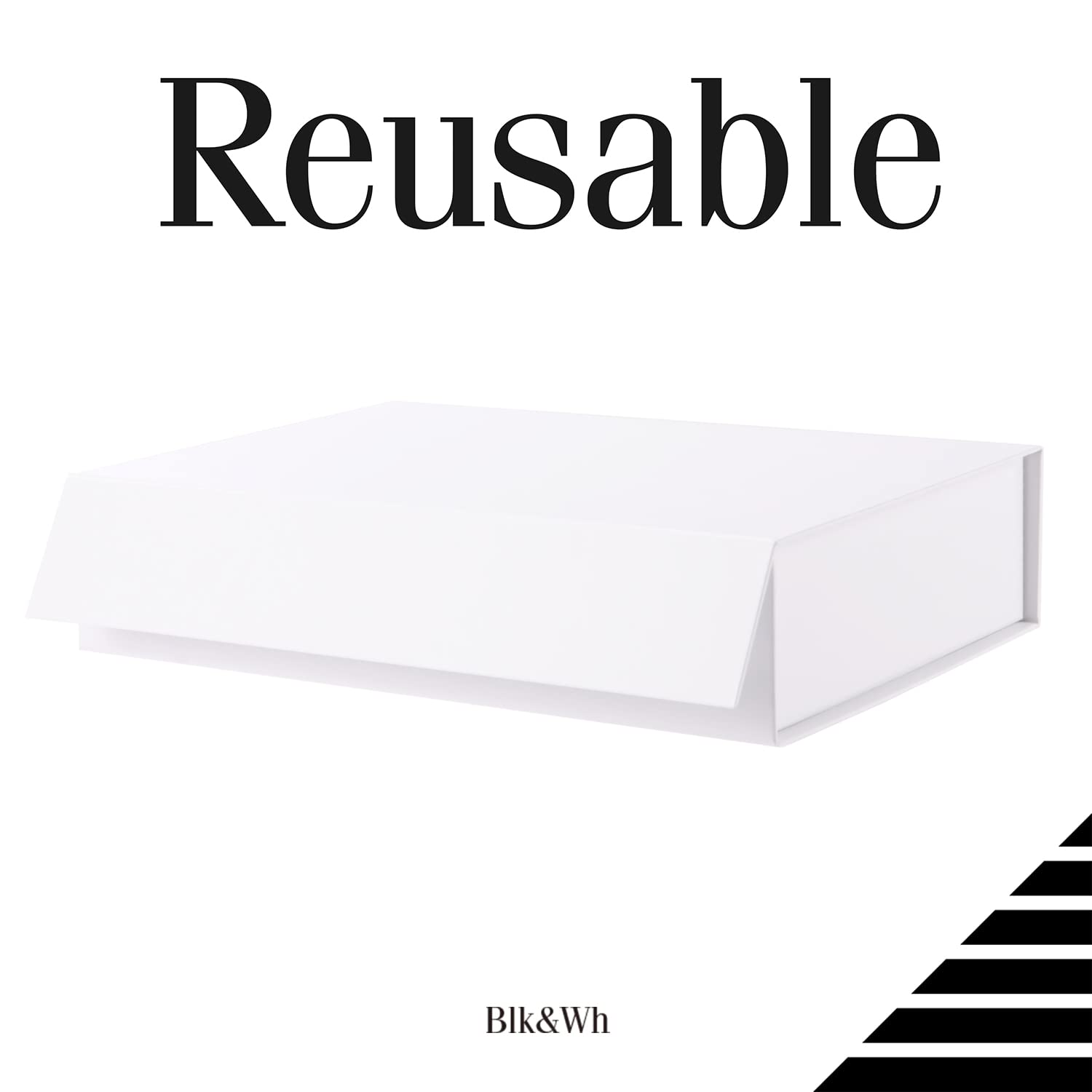 BLK&WH 6 scatole regalo da 20 x 20 x 6,3 cm, scatole regalo bianche con chiusura magnetica, robuste scatole rettangolari pieghevoli per confezioni regalo (bianco opaco)