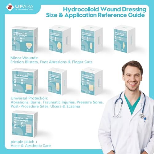 Image of LIFARA Hydrocolloid Gel Bandages, 2X Fast Moist Healing, Adhesive Waterproof Bandages for Fingers & Toes, Sterile and Waterproof, Home First Aid Kit Essential, Watch-Shape, 1 inch x 2 inch, 10 Pack