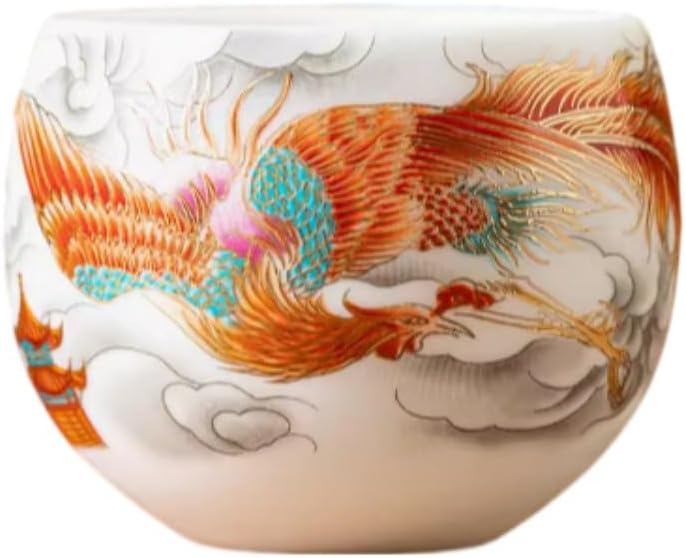 素烧羊旨玉瓷茶杯家用高档茶具个人专用 Ceramic Kung Fu Tea Set,teapot,Teacups,warming Wedding Birthday Gift,Tea Tray Chinese,Dishwasher Safe 【罗汉杯】 凤