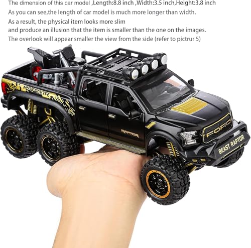 Image of 1:24 Raptor F150 Alloy Metal Diecast Car, Pull Back Toy Car with Openable Doors, Light and Music, Boys Gifts and Toys for Kids (Black)