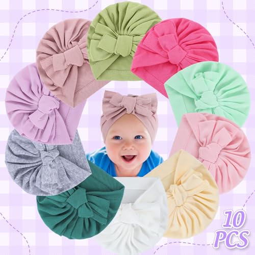 10 Pcs Preemie Hats Cotton Preemie Caps Bows Turban Premature Baby Boys Girls Hospital NICU Hat3