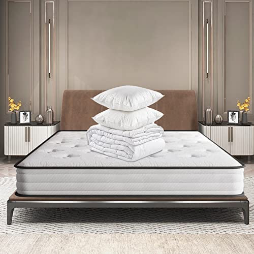 IZTOSS Luxe Matelas 140x190 avec Couette et 2Oreillers, Mousse A Mémoire - Multi-Densité - Ultra Doux et Confortable - Soutien Haute Resilience - Respirante -...