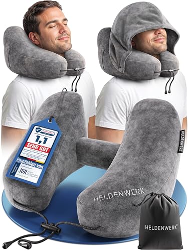 HELDENWERK® Air Nackenkissen Flugzeug Aufblasbar | Reisekissen...