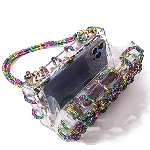 Micmores Clear Rhinestone Acrylic Clutch For Women, Evening Purses Crystal -Embellished Rope Handbag For Wedding Party Prom (Silver) #TOP3