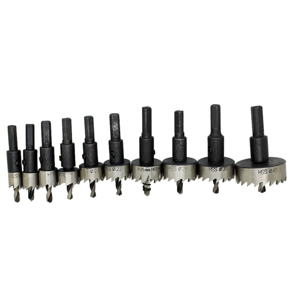 Juego de brocas de sierra de agujero de 10 piezas, juego de brocas de acero HSS, herramienta para madera, metal, aleación de madera, 12-40 mm, negro