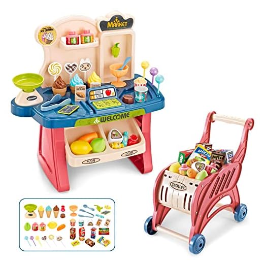 Ark miido Carritos de Compras para niños, Carrito de Compras, Carrito de supermercado pequeño para Fiestas Infantiles, Juguete de Juego de rol