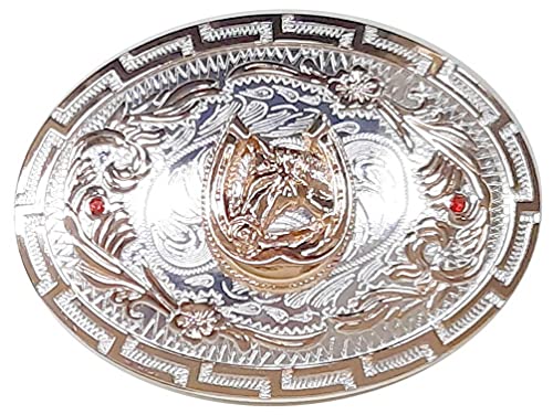 Modestone Metal 2 piedras rojas hebilla de cinturón caballo herradura 4 3/4 pulgadas x 3 1/2 pulgadas Cover