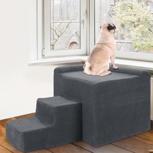 HOMBYS Foam Dog Window Perch Orthopaedic Dog Bed with Stairs Soft & Supportive 2-Part Easy to Assemble Bunk Bed Pet Perch for Window Viewing