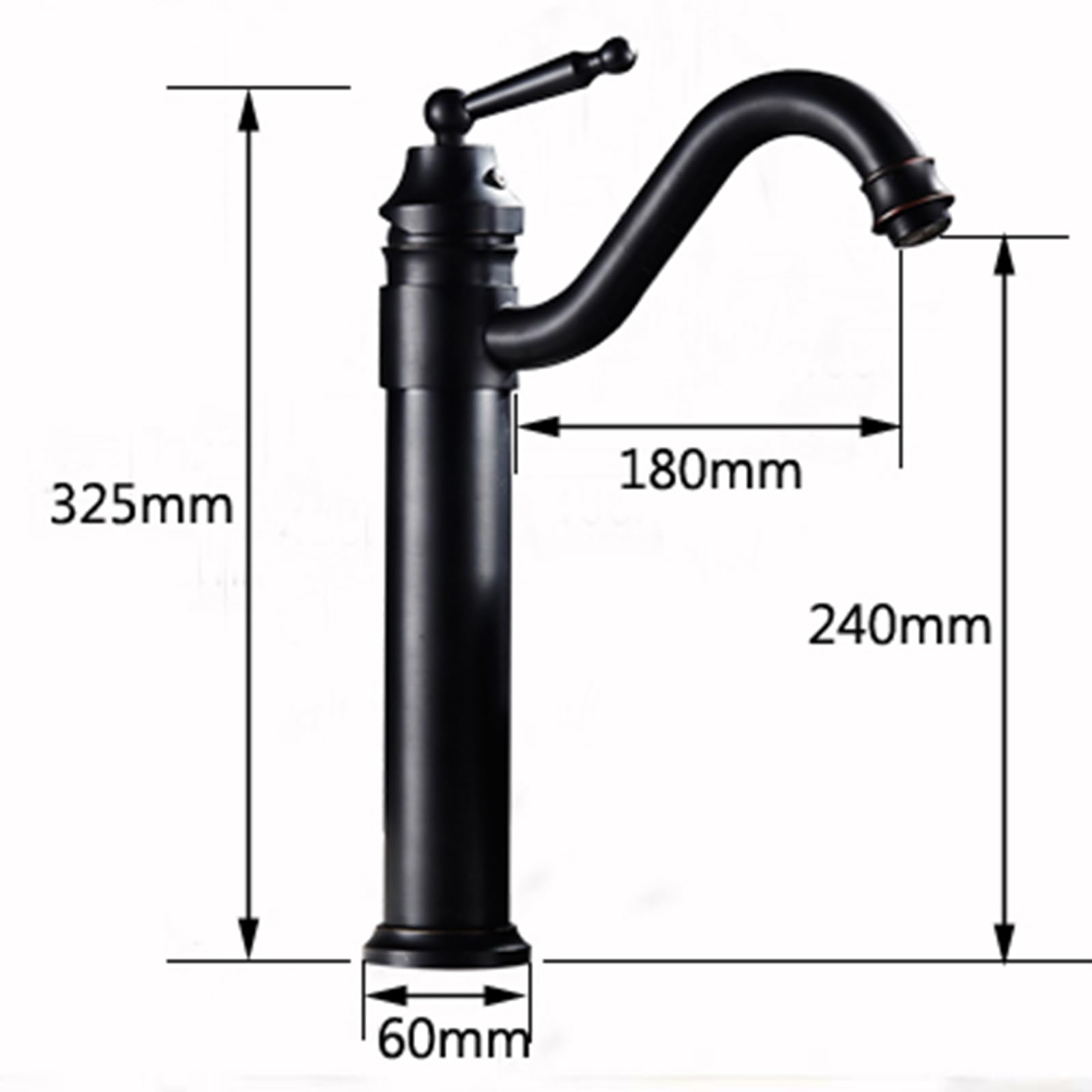 Retro-Badezimmer-Waschtischarmatur, hoch, Schwarz, Badezimmer-Waschtischarmatur, 1 Loch, antikes Messing, Mischbatterie für Badezimmer, G1/2-Schlauch für Badezimmer, Schwarz Retro Chaser of Light