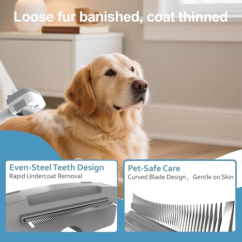 Image of 5 in 1 Pet Steam Brush for Dogs & Cats - Self Cleaning, 3 Pet Brush for Smoothing, Dematting, Thinning - Shedding, Grooming & Hair Removal, Includes Shampoo & Storage Case (7.4 inch-deshedding)