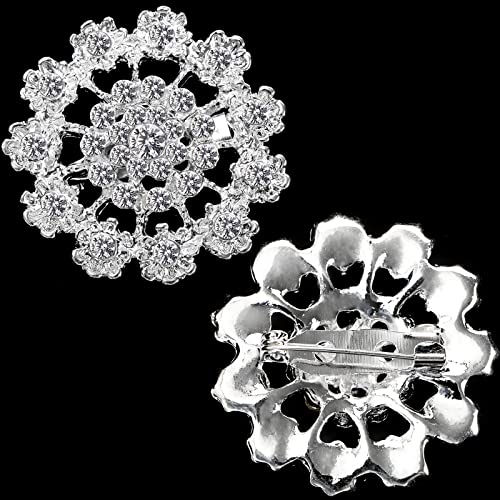 Hiceeden Lot 24 Pcs Crystal Brooches Pins, Silver Shining Clear Rhinestone Brooches Flower Jewelry Bridal Wedding Bouquet Kit Gift for Girls, Women, DIY Decoration3