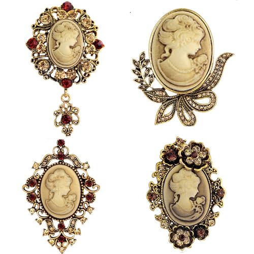 Ezing 4Pcs Brooch Lot with Large Big Size Rhinestone Crystal Fashion Jewelry