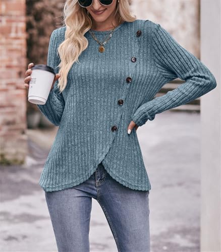 AELSON Women's Casual Fall Crewneck Tunic Tops Long Sleeve Dressy Solid Color Blouse Shirts2