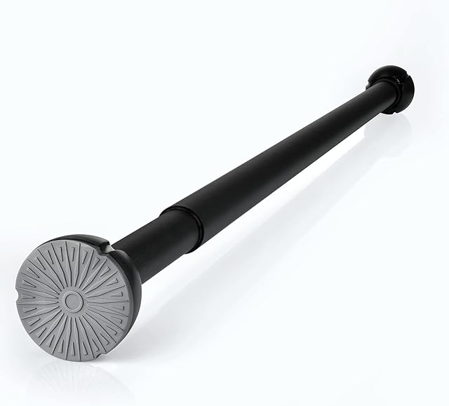 Lolypot Shower Curtain Rod Matte Black Extendable, 45-72 Inch Adjustable Curtain Rail No Drill, Spring Tension Rod Never Rust for Shower Stall / Closet / Windows/ RV/ Bathroom