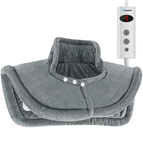 Duerer Almohadilla Térmica Eléctrica la Espalda, Hombros y Cuello, Manta Electrica 10 Niveles de Temperatura Tecnología de Calentamiento Rápido, Apagado Automático, Lavable a Máquina, 50 x 56cm, Gris