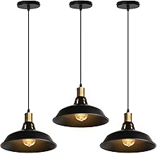 iDEGU 3 Pezzi Lampadario a Sospensione Vintage Industriale 27cm Lampada da Soffitto in Metallo E27 Retro Lampada a Sospensione per Cucina Soggiorno Sala da Pranzo (Nero)