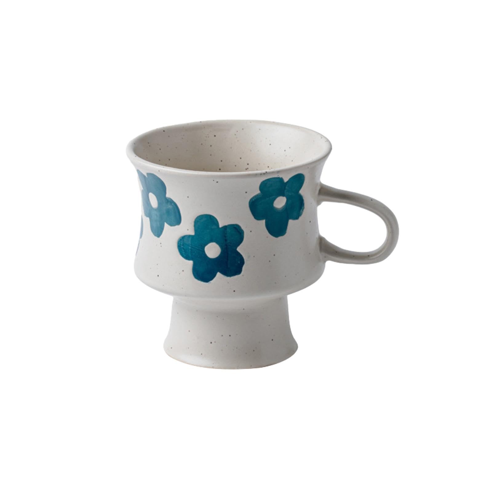 Taza de cerámica de 300 ml, taza de café retro para el hogar, flor azul, 300 ml