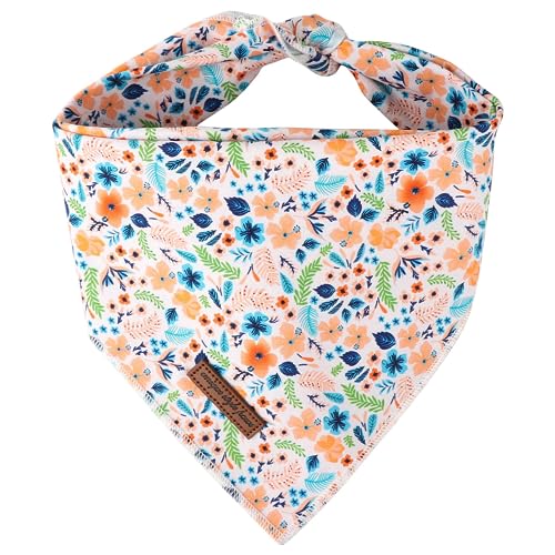 Unique style paws Dog Bandanas, Triangle Peach Flower Pet Scarf for Boy and Girl Premium Durable Fabric