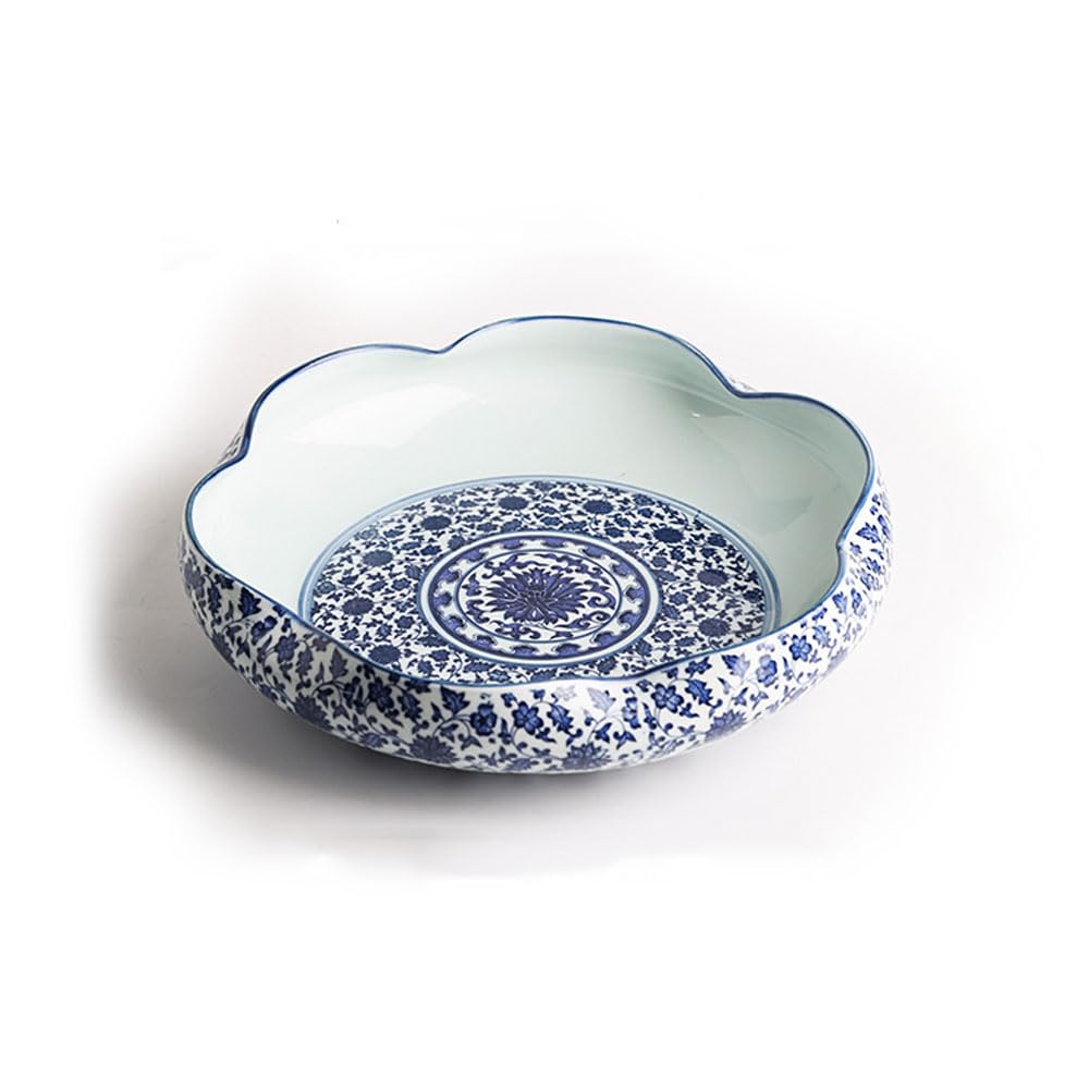 asdchZen No-Porous Ceramic Flower Pot Bonsai Pots Flowerpot Lotus Flower Decor Ceramic Planting Bowl Planting Pot Suction Cup Flower Pots Growing Pots One Leaf Lotus Ceramics Flow,Blue-16 * 5cm