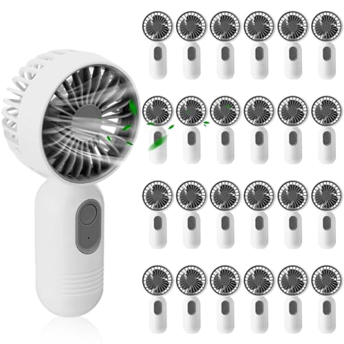 Rossesay 24 Pack Mini Portable Fan Bulk for Travel 3 Speeds, Rechargeable USB Battery Operated, Small Handheld Personal Eyelash Fans for Women Men Indoor Outdoor(White)