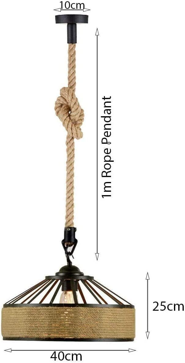 PANNN Lampe Suspendue Corde Chanvre Rustique - Cage Fer Industrielle E27 - Lustre Vintage Salon Cuisine
