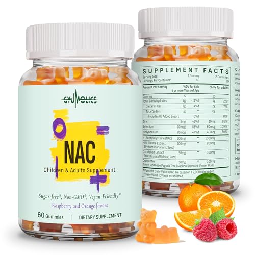 Gyumolics 2Pcs NAC Supplement 1000mg for Adults & 500mg for Kids Nac Supplement N-Acetyl Cysteine Gummies Antioxidant Support Vegan Non-GMO Sugar-Free 120 Gummies