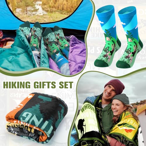 HunnmingRe Hiking Throw Blanket and Socks for National Park Hiking Lovers Gift 50x60'' for Camping Traveler Essentials