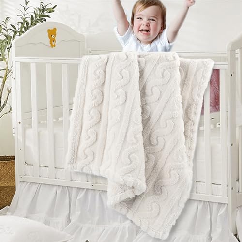 Image of HOMRITAR 3D Cream Fleece Fluffy Fuzzy Baby Blanket for Boys Girls | Soft Cozy Warm Bed Throw Blanket for Infant Toddler Shower Gift Nursery Crib Stroller All Season 30 x 40 Inch