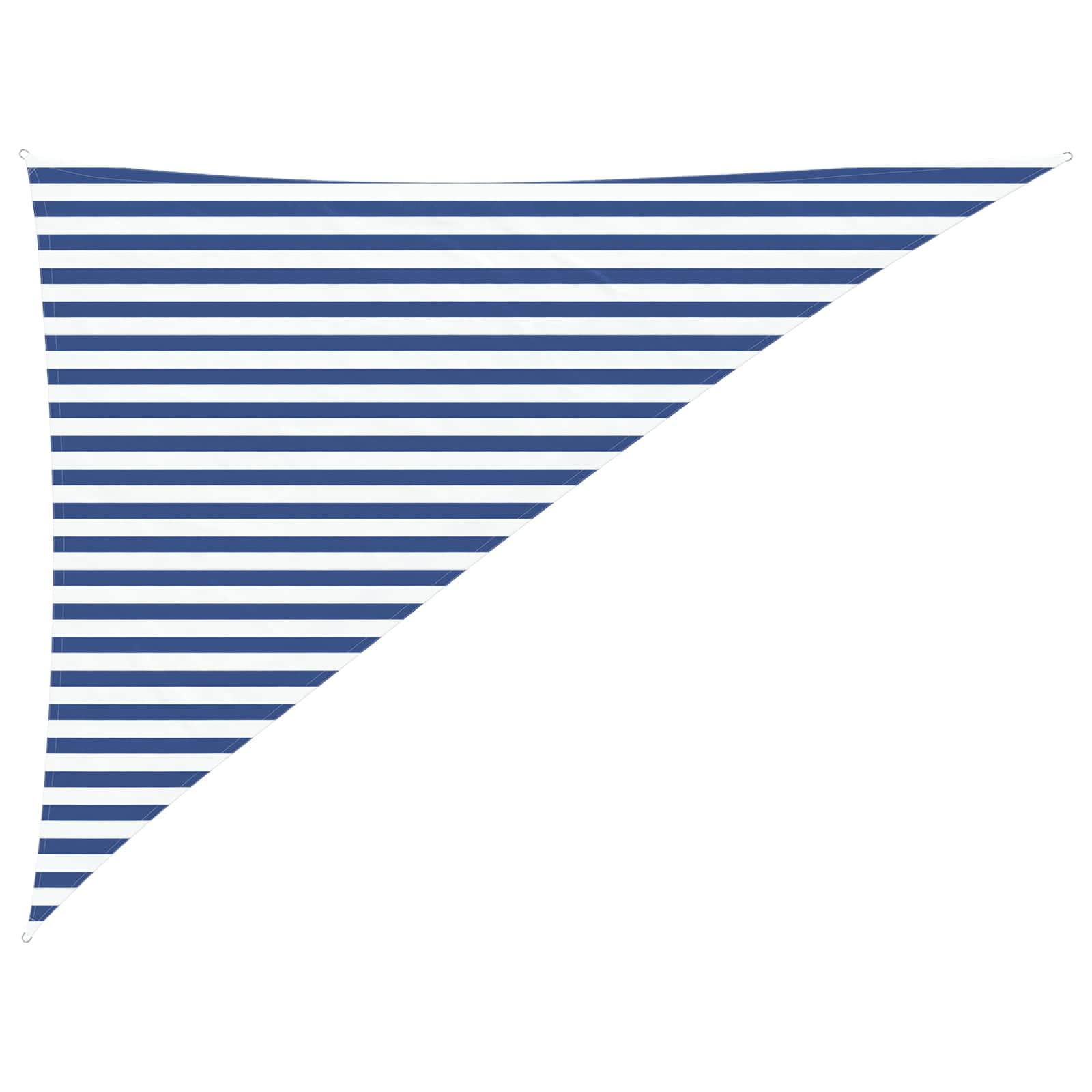 Voile d'ombrage triangulaire - 3 x 4 x 5 m - Rayures bleues et blanches - En polyester Oxford - Pour terrasse, jardin et balcon - Avec cordes de fixation et anneaux en D en acier inoxydable