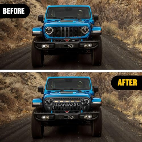 Image of Nilight Front Grille Cover for 2018 2019 2020 2021 2022 2023 2024 2025 Wrangler JL and Gladiator JT with LED Amber Lights Matte Black